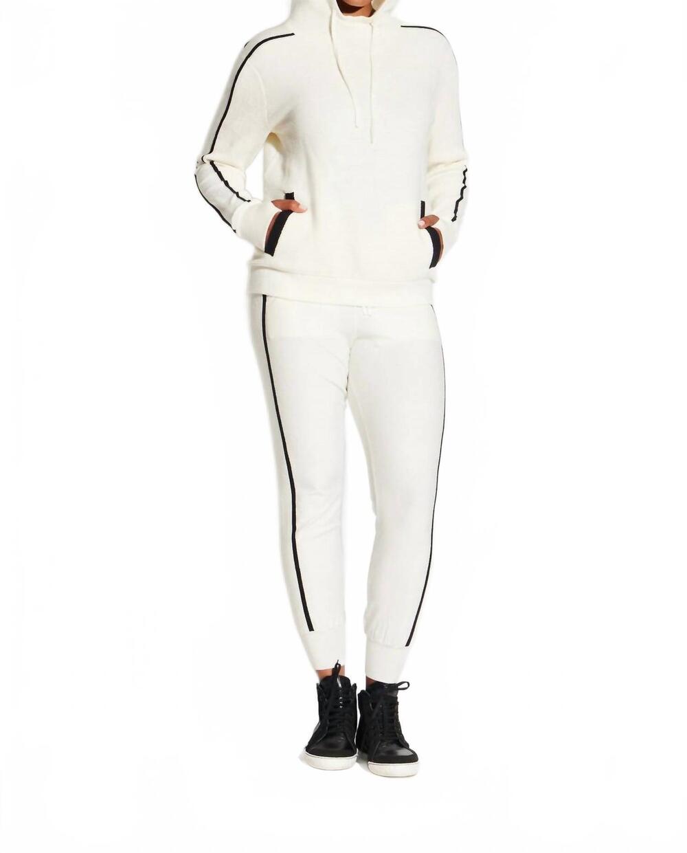 NEW CIRCULAR PATH double stripe pullover hoodie in cream/black stripes
